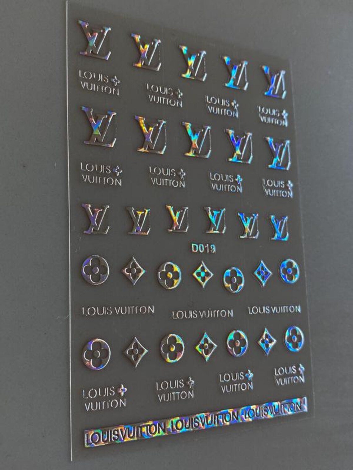 LV Nail Stickers Gold Holo Foil Nail Decals Luxury 3d Nail Etsy