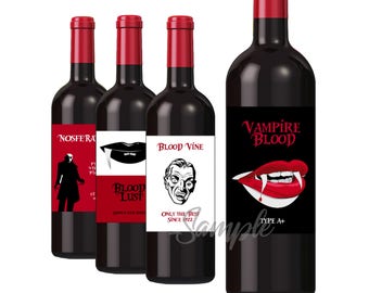 PRINTABLE HALLOWEEN labels, Set of Vampire wine labels, Download, Print, Easy, Fun Spooky Labels!