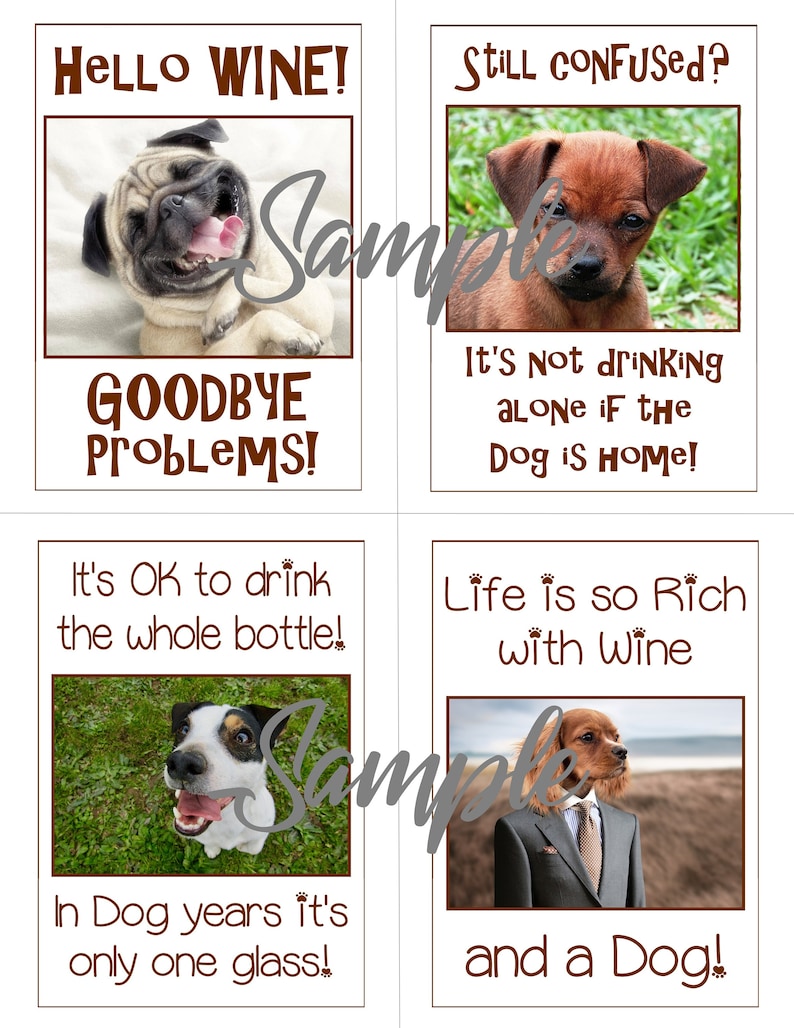 Fun crafty ideas!!! Funny DOG Wine Labels Easy DIY printable files Dog gifts INSTANT download