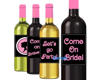 BARBIE bride and bridesmaid Digital Wine Labels, instant Wine bottle labels, easy Printable DIY  Fun!