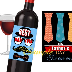 PRINTABLE Father's Day SET of 2 Instant download wine label, Best Dad wine labels, Download, Print, Easy, Fun Label image 1