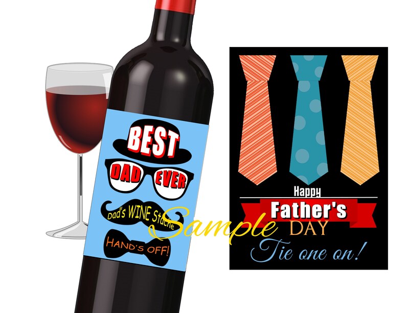 PRINTABLE Father's Day SET of 2 Instant download wine label, Best Dad wine labels, Download, Print, Easy, Fun Label image 1