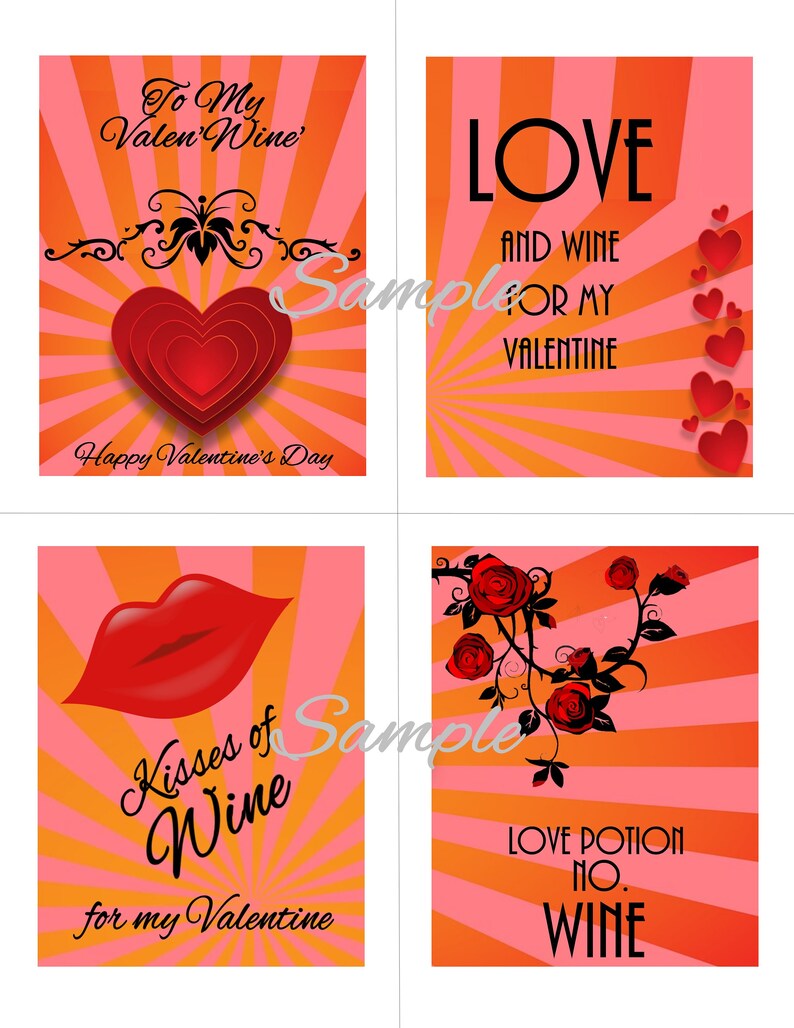 Valentine's Day DIGITAL Wine Labels, INSTANT download, Easy DIY printable files. Fun holiday ideas image 2