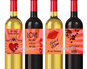 Valentine's Day DIGITAL Wine Labels, INSTANT download, Easy DIY printable files. Fun holiday ideas!!!