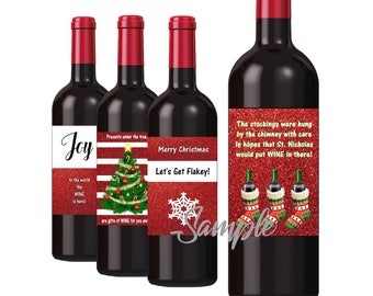 Christmas wine labels, Fun Red style wine labels, Easy DIY printable files. Fun holidays!!!