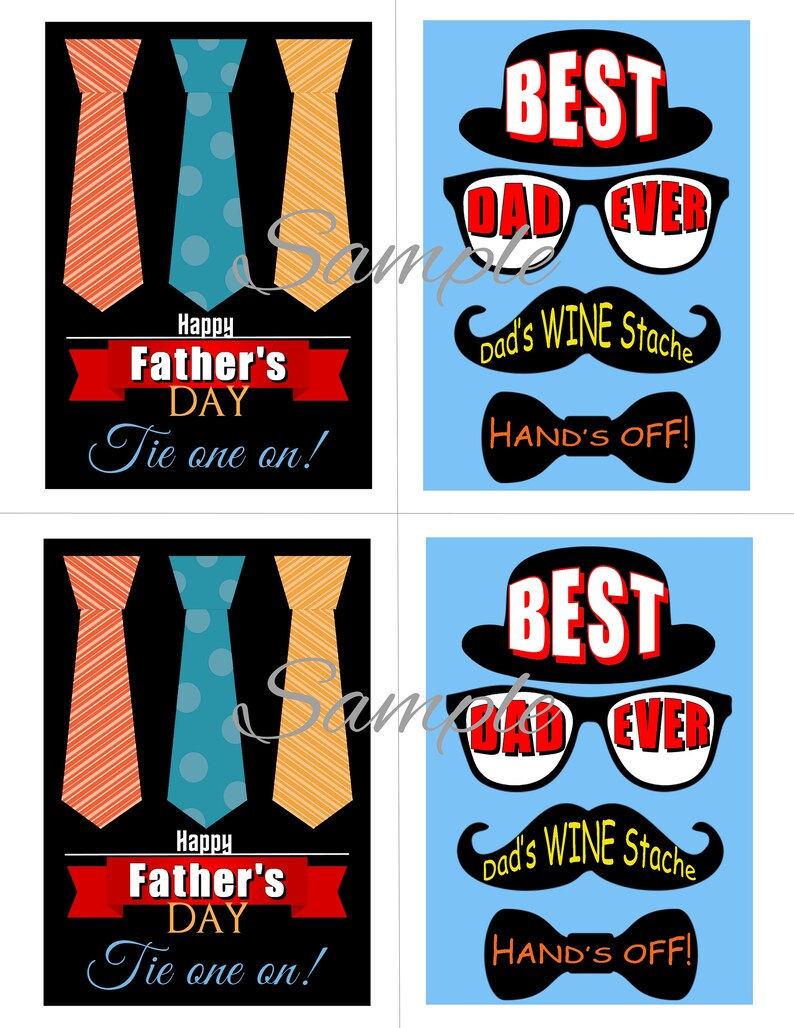 PRINTABLE Father's Day SET of 2 Instant download wine label, Best Dad wine labels, Download, Print, Easy, Fun Label image 2