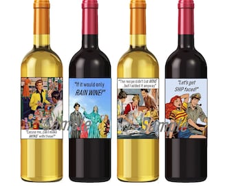 Funny RETRO inspired Wine Labels, INSTANT download, Easy DIY printable files. Fun crafty ideas!!!