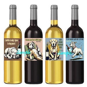 Drôles d'étiquettes de vin pour anniversaire de chien, étiquettes de bouteilles de vin avec des chiens rigolos, anniversaire bricolage imprimable amusant !