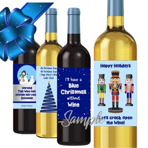Blue Holiday Wine labels, Funny holiday theme wine labels, Christmas Easy DIY printable files. Fun holidays!!!