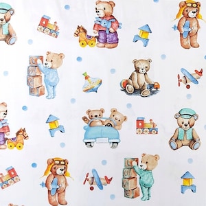 Bear cotton Fabric, Bear Fabric by the Yard,Baby Boy Fabric,Organic Fabric,Nursery Fabric,baby quilt fabric,toys fabric, bears
