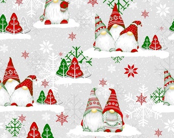 Gnomes Fabric,Christmas Cotton Fabric By The Yard, Fabric,Christmas Fabric,winter Gnome, red green,  Christmas deer Fabric,  snowflake