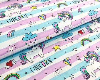 Magical Creatures Monaluna Unicorn Dreams Organic Cotton Poplin Fabric Purple Fairytale by the yard by the or yard Unicorns are real
