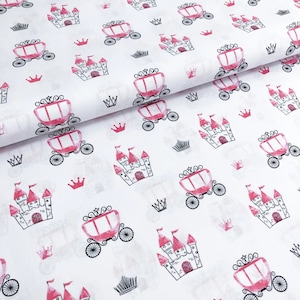 Fairytale Fabric,Princess Fabric,Castle Fabric,carriage Fabric,Fabric for girls,fabric by the yard,Cotton Fabric,Pink fabric,Quilt Fabric