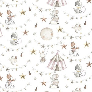 Tessuto di cotone FLANELLA tagliato su misura, tessuto di flanella morbida per bambini, tessuto CIRCO, arredamento per bambini, cameretta dei bambini, metro, tenda da circo, ANIMALE