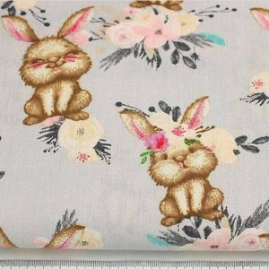 Rabbits Fabric,Bunny Fabric,Bunnies and Flowers Fabric,Fabric by the Yard, Quilt Fabric,Cotton Fabric,baby fabric,nursery fabric, girls