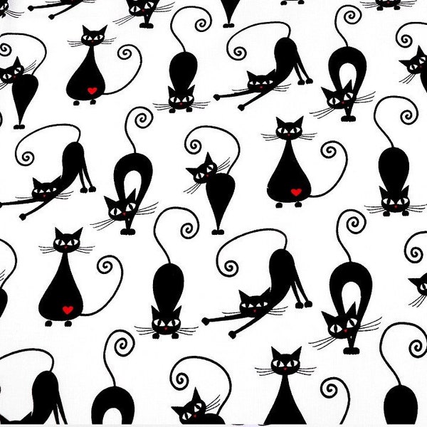 Cat fabric by the Yard,Black Cat Fabric,Cat cotton fabric,Cat Print,Baby fabric,Kitty fabric,Quilting fabric,,crib,organic fabric,heart