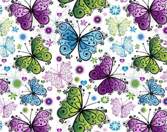 Butterfly Fabric,Cotton Fabric,Fabric by the yard,Butterflies Fabric,Carnivale Fabric,Azure Fabric,Multicolored butterfly Fabric,QUILTING