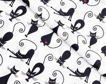 Cat fabric by the Yard,Black Cat Fabric,Cat cotton fabric,Cat Print,Baby fabric,Kitty fabric,Quilting fabric,organic fabric,red heart fabric