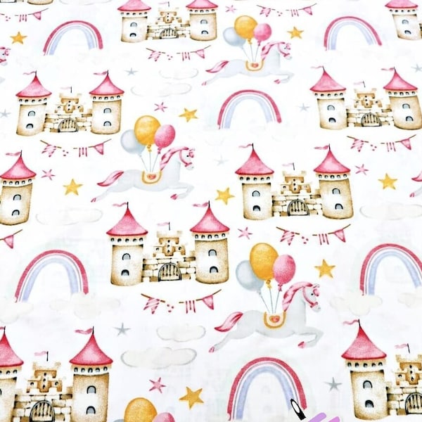 New! Castle cotton Fabric, Princess fafric,baby girls fabric,Quilting fabric,unicorn Fabric,nursery fabric,baby fabric,princess castle, pink