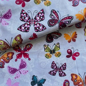 Butterfly Cotton Fabric by the yard,Butterflies Fabric, Multicolored butterfly Fabric