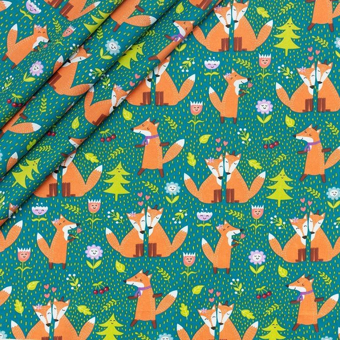 Fox Cotton Fabric Fox Fabric by the Yard Wood Fabric Forest Etsy
