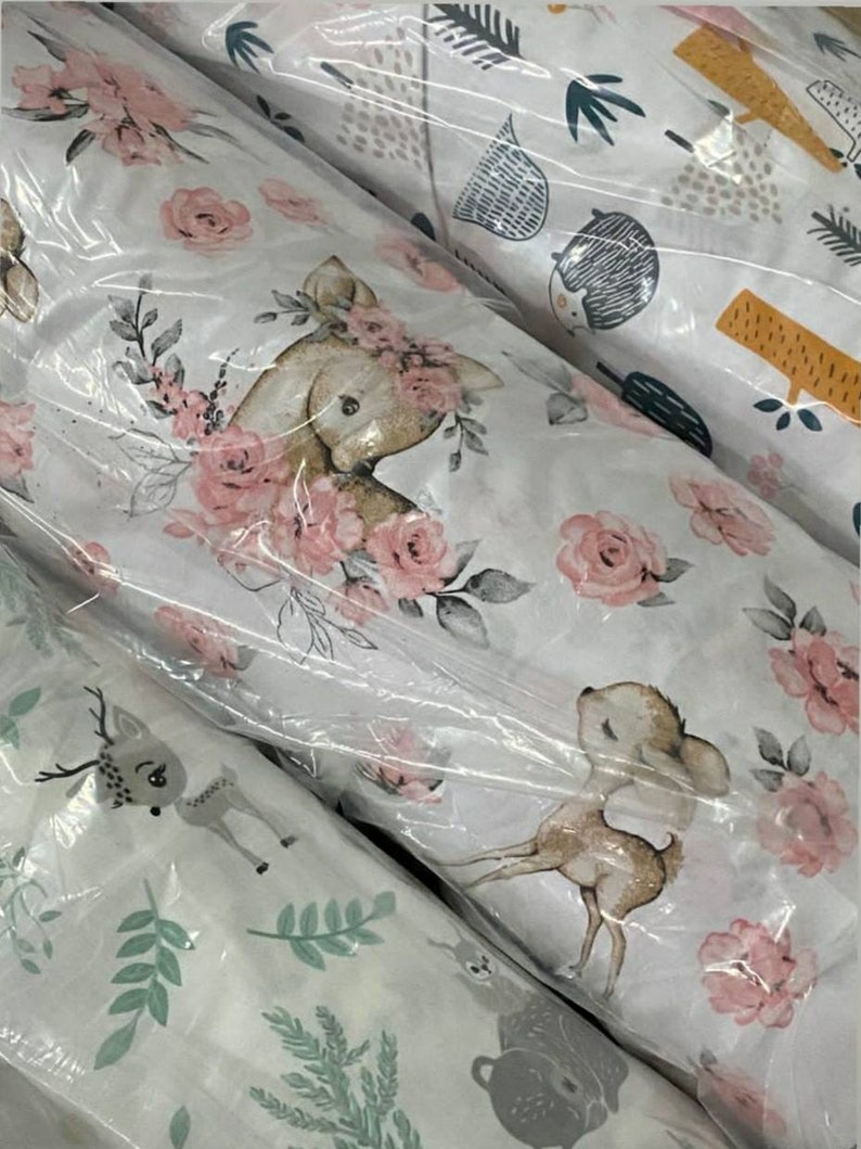 Deer fabric,flowers fabric,roe forest fabric,nursery fabric,girls fabric,fabric by the yard,cotton fabric,forest fabric,floral fabric image 2