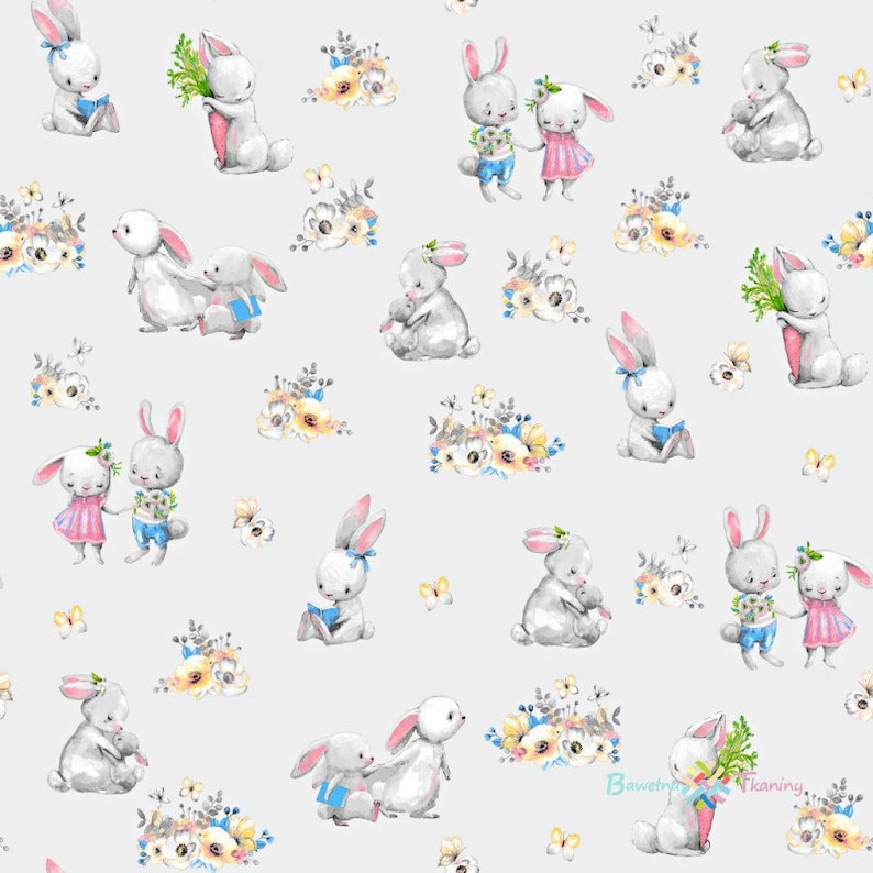 Bunny Fabric Rabbits Fabricsweet Bunnies Cotton Fabric baby Etsy
