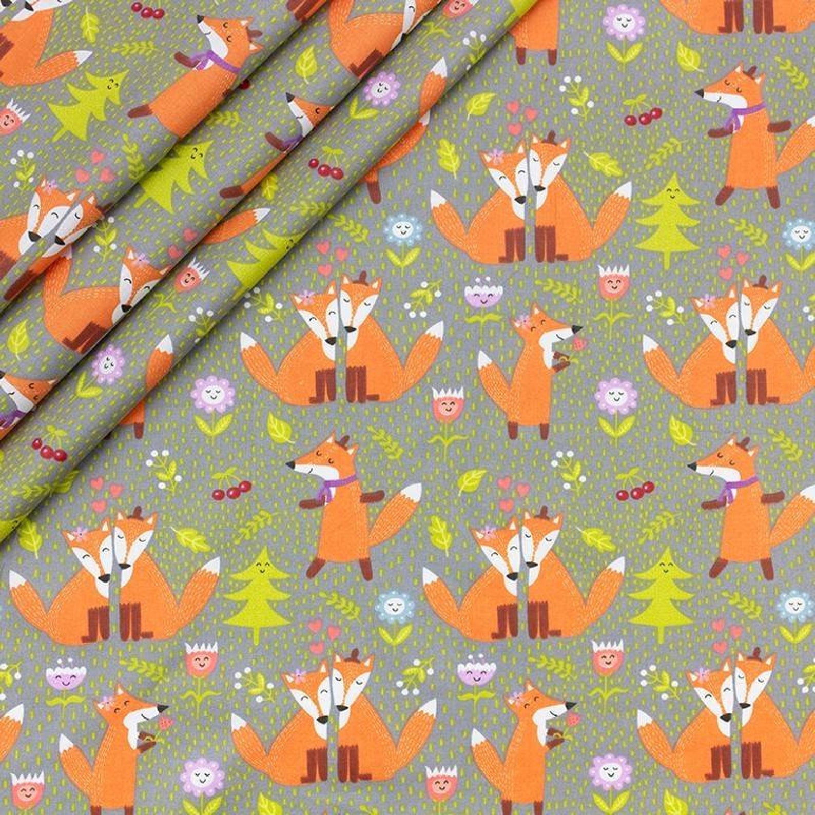 Fox Cotton Fabric Fox Fabric by the Yard Wood Fabric Forest Etsy
