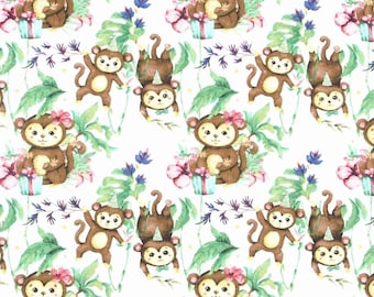 Monkey fabric, jungle animals fabric, cotton fabric, African Animals Fabric, Nursery, Safari Fabric, Fabric by the Yard, fabric for blanket