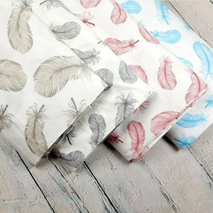 Feathers Fabric,Feathers cotton fabric by the Yard,Gray Feathers,beads fabric,boho fabric,Feather Material,Nursery fabric,feathering