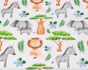 Zebra Elephant lions giraffe cotton fabric, African Animals, Nursery, Safari Fabric, Fabric by the Yard, savanna fabric, jungle fabric, zoo