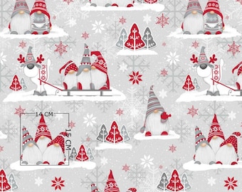 Gnomes Cotton Fabric By The Yard,Christmas Gnomes Fabric,Happy Holidays,Christmas Material