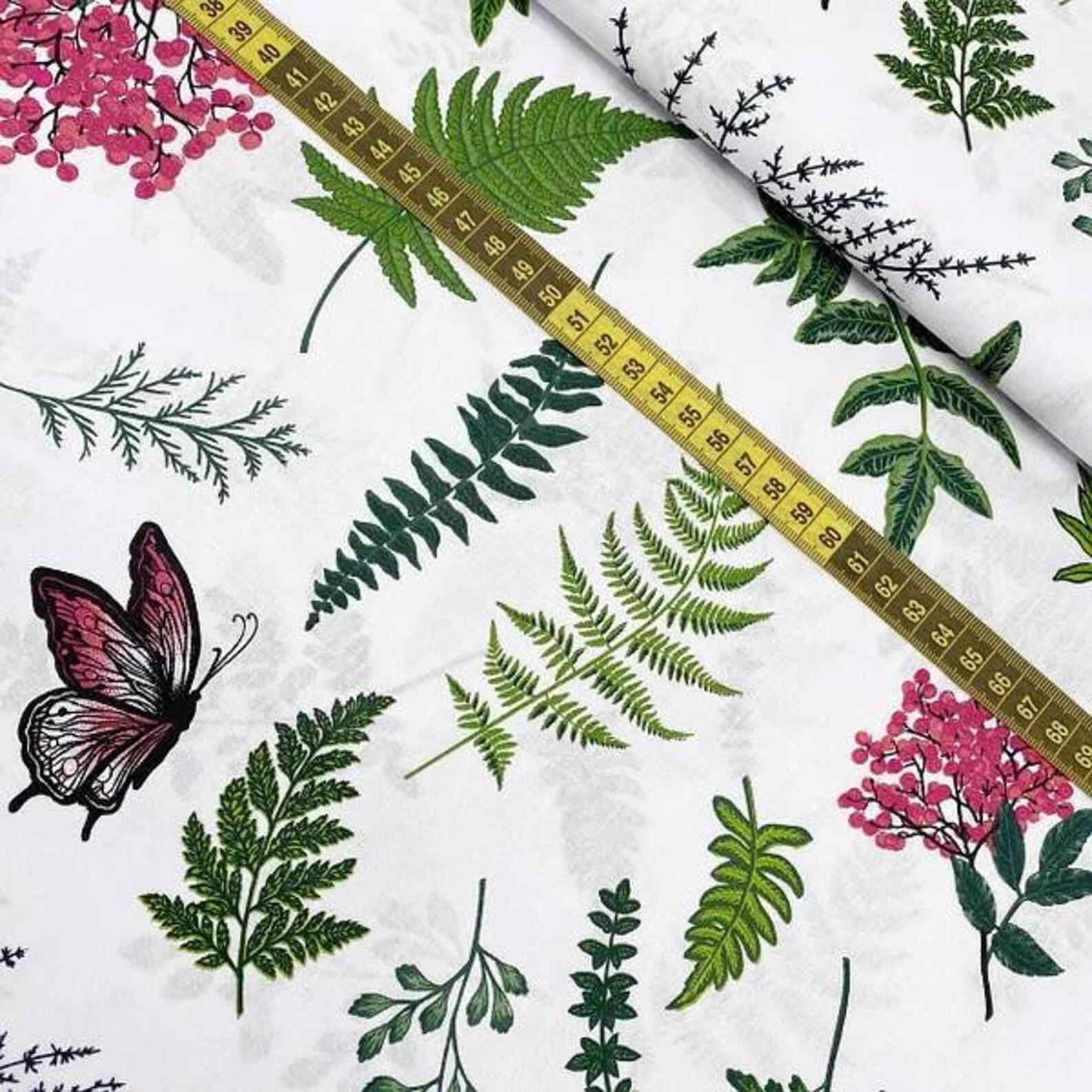 Herb Cotton Fabric By The Yard Botanical Ferns Fabric Etsy