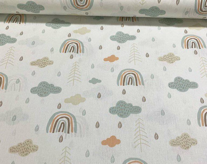 Rainbow Cotton Fabricby the Yardbrown Rainbows Rainbow Etsy
