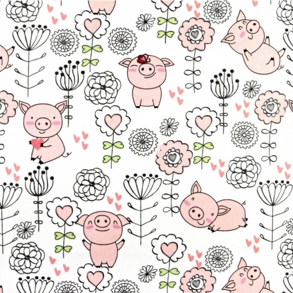 Mignon petit cochon, impression de cochon tissu par mètre-demi mètre, tissu bio, décoration de chambre de bébé garçon fille bambin, coton animaux