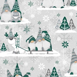 Christmas Gnome Cotton Fabric By The Yard, Gnome Fabric, Christmas Fabric,  Gnomes Fabric,  winter Fabric, Christmas ornament, Christmas
