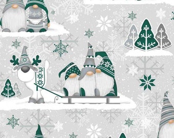Christmas Gnome Cotton Fabric By The Yard, Gnome Fabric, Christmas Fabric,  Gnomes Fabric,  winter Fabric, Christmas ornament, Christmas