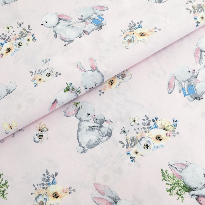 Bunny Fabric Rabbits Fabricsweet Bunnies Cotton Fabric baby Etsy