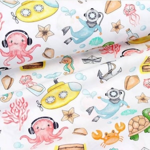 New! Sea life cotton fabric Ocean and Marine Fabric baby fabric Sea Turtles fabric Fish Jellyfish Sea culture under the sea underwater world