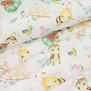 Bugs Fabric, Cotton Fabric,Insects fabric,bee Fabric, Fabric By The Yard, Insect Fabric, Baby quit, nursery, happy bugs
