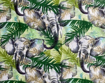 Elephant Cotton Fabric by the yard African animals, savanna Fabric,Palm,Tropical fabric, safari
