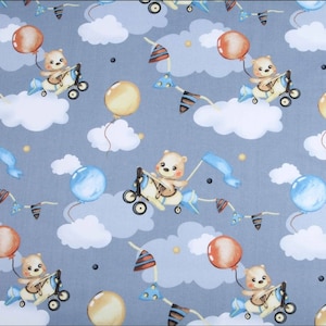 New! Bears Fabric,Airplanes Fabric,Cotton Fabric By The Yard,Nursery decor, sky, pilot,planes, clouds, balloon Baby boys Fabric,crib bedding