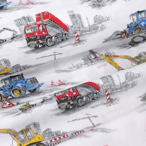 Construction Trucks Fabric,Cotton Fabric By The Yard,Nursery Fabric,baby boys fabric,trucks fabric,fabric construction vehicles, cars fabric