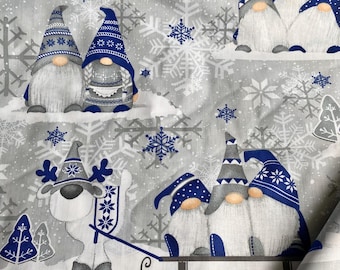 Tela de algodón de gnomo navideño, estampado de gnomo, Felices Fiestas, Material navideño