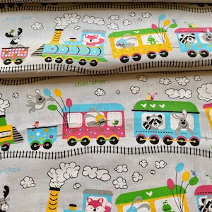 Cotton fabric,Train fabric,animal fabric,zoo train fabric,half yard,  quarter, nursery fabric,Baby Quilt Fabric,Cotton fabric,Nursery Decor