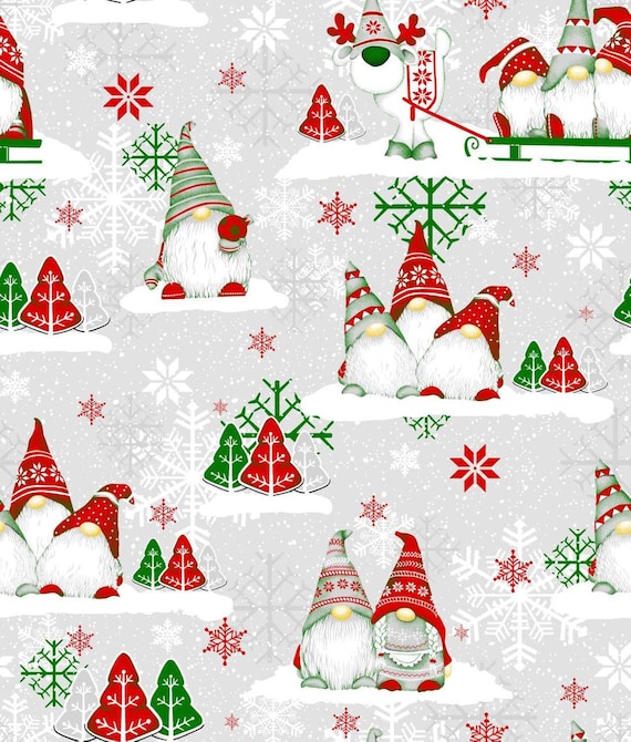 Gnomes Fabric,Christmas Cotton Fabric By The Yard,Scandinavian Fabric,Christmas Fabric,Nordic Gnome Fabric,Scandinavian Gnome Fabric