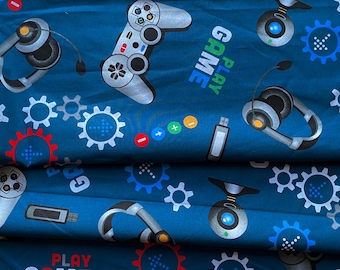 Gamingstof, katoenen stof voor videogamecontrollers op maat gesneden, jongensstof, stof voor babykamers, stof voor videogames, videoquilt, videostof