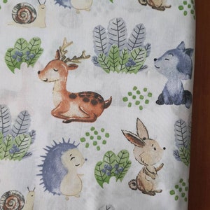 Forest Friends Fabric,Forest Animals Fabric,Cotton fabric,fabric by the yard,Baby Fabric,baby Quilt Fabric,deer,fox,wolf,snail,rabbit bunny