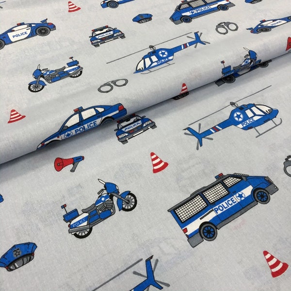 Police Car Fabric, police vehicles Fabric, Police Fabric, helicopter Fabric, Cotton Fabric By The Yard, Quilting, Boy Fabric, nursery fabric