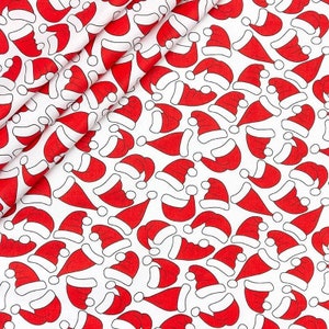Christmas Fabric, Santa Claus fabric, Santa hat fabric, holiday fabric, Cotton Fabric, Christmas Decor, Christmas face mask, red and white